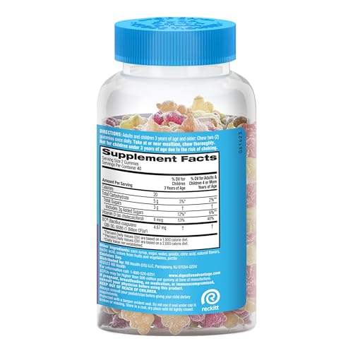 Digestive Advantage Probiotics For Digestive Health, Probiotic Gummies & Vit D, Daily Probiotics For Women &Men Occasional Bloating, Minor Abdominal Discomfort & Gut Health, 80ct Natural Fruit Flavors