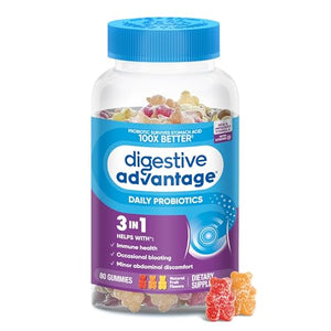 Digestive Advantage Probiotics For Digestive Health, Probiotic Gummies & Vit D, Daily Probiotics For Women &Men Occasional Bloating, Minor Abdominal Discomfort & Gut Health, 80ct Natural Fruit Flavors
