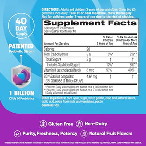 Digestive Advantage Probiotics For Digestive Health, Probiotic Gummies & Vit D, Daily Probiotics For Women &Men Occasional Bloating, Minor Abdominal Discomfort & Gut Health, 80ct Natural Fruit Flavors