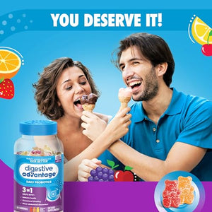 Digestive Advantage Probiotics For Digestive Health, Probiotic Gummies & Vit D, Daily Probiotics For Women &Men Occasional Bloating, Minor Abdominal Discomfort & Gut Health, 80ct Natural Fruit Flavors
