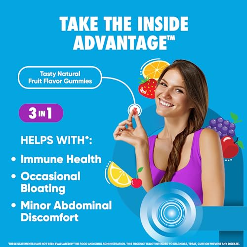 Digestive Advantage Probiotics For Digestive Health, Probiotic Gummies & Vit D, Daily Probiotics For Women &Men Occasional Bloating, Minor Abdominal Discomfort & Gut Health, 80ct Natural Fruit Flavors