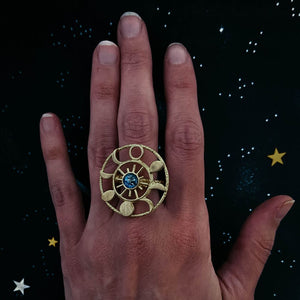 Large Gold Moon Phase Statement Cocktail Ring