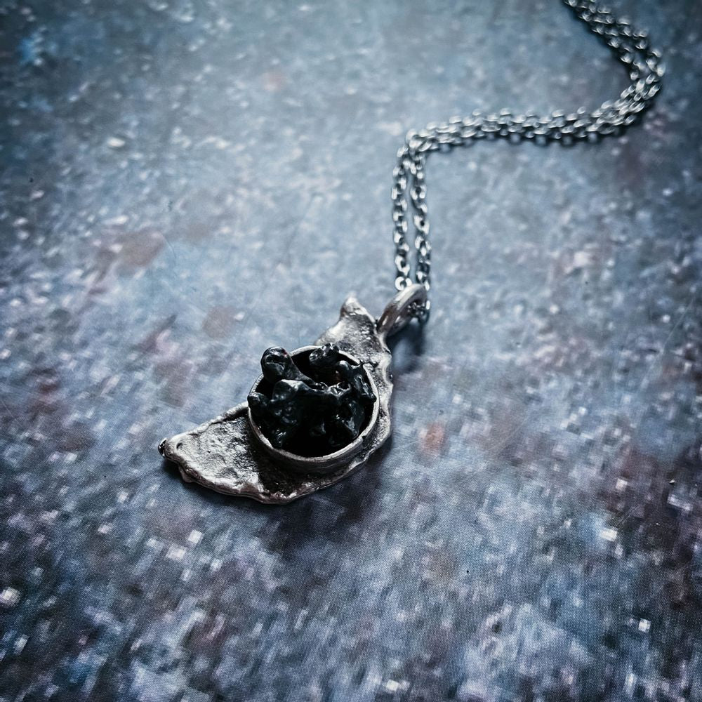 Crescent Moon Necklace with Authentic Meteorite