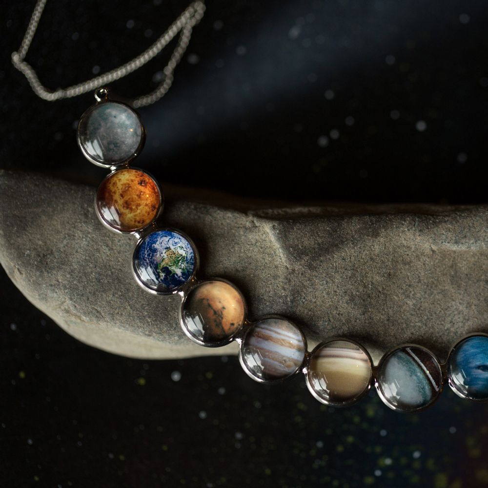 Curved Solar System Necklace in Silver