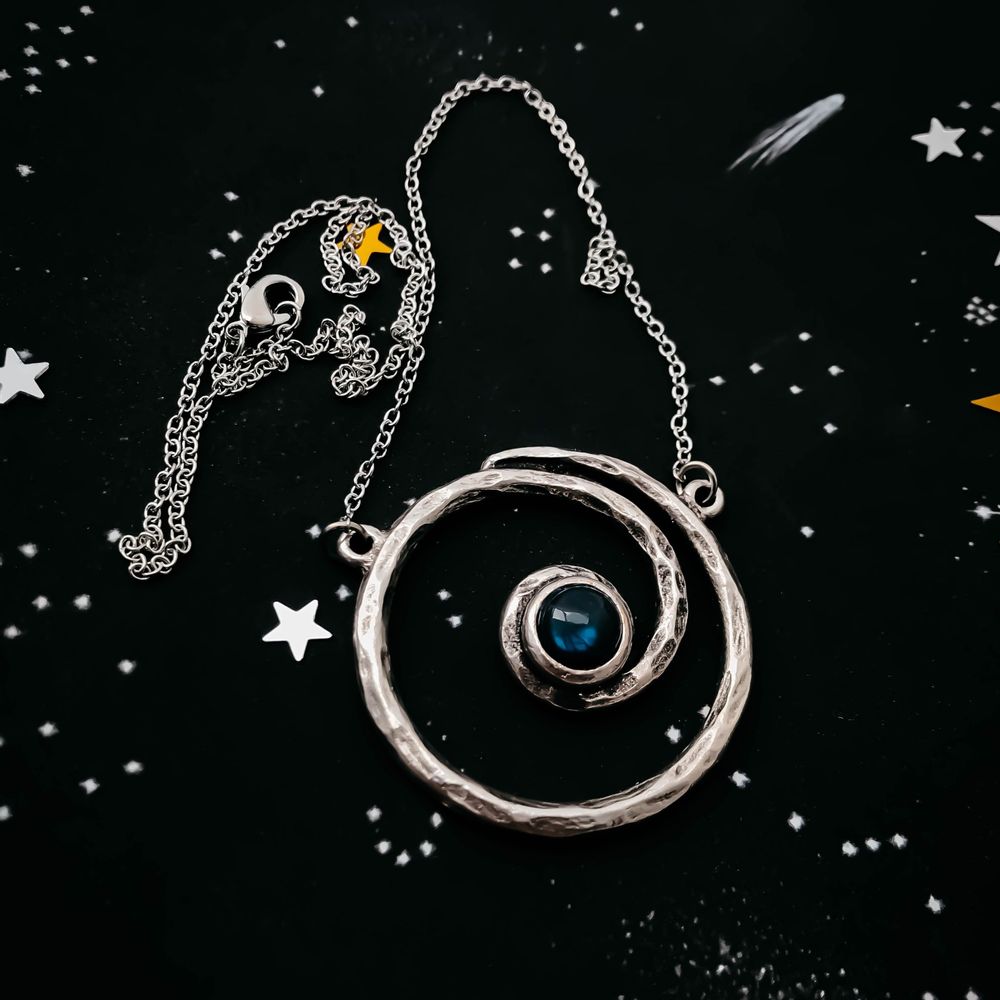 Milky Way Necklace - Spiral Silver Pendant with Labradorite