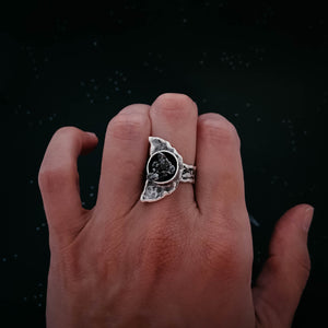 Crescent Moon Ring with Authentic Meteorite