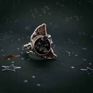 Crescent Moon Ring with Authentic Meteorite